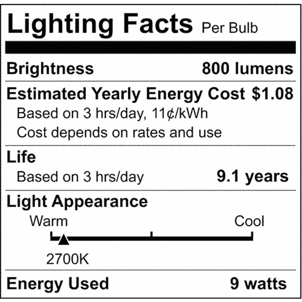 2Pk - 9.8W A19 LED 2700K E26 Medium base 220 deg. Beam Angle 120v