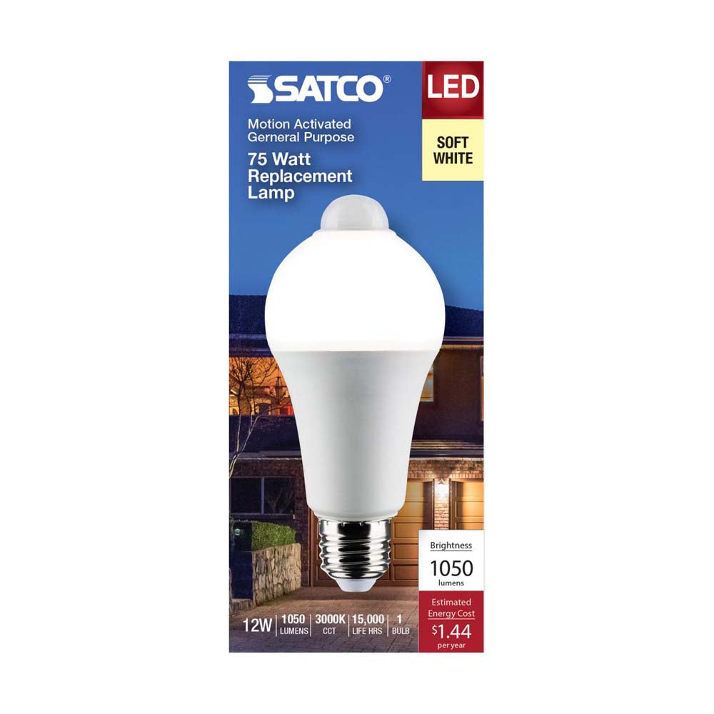12W A19 LED PIR Sensor White 3000K 1050 Lumens Non-Dimmable 120v