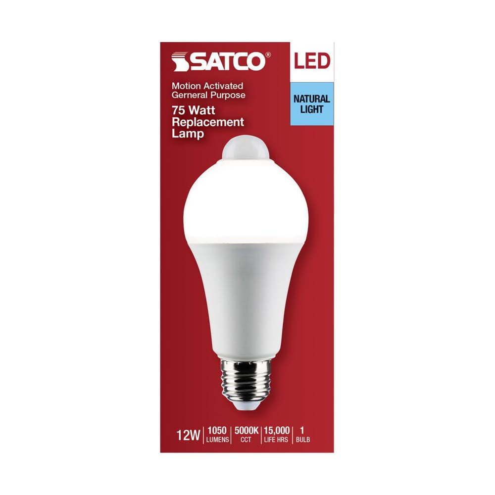 12W A19 LED PIR Sensor White 5000K 1050 Lumens Non-Dimmable 120v