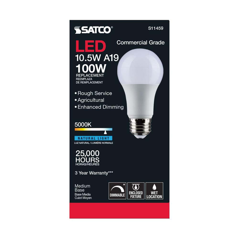 10.5W A19 LED Dimmable Agriculture Bulb 5000K 120v - 100w equiv