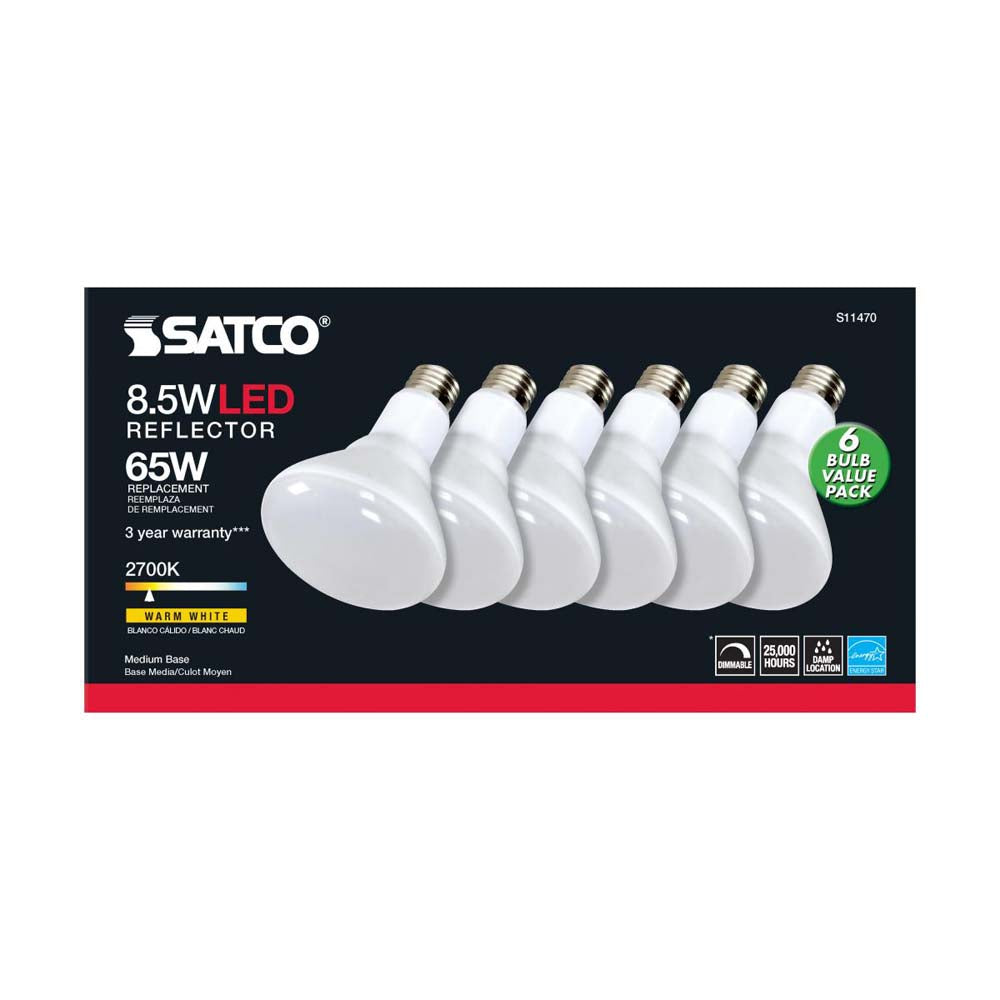 6Pk - 8.5W BR30 LED 2700K Medium Base Dimmable - 65w equiv