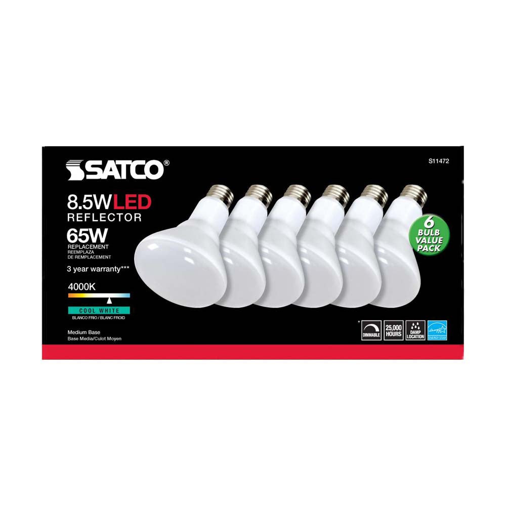 6Pk - 8.5W BR30 LED 4000K Medium Base Dimmable - 65w equiv