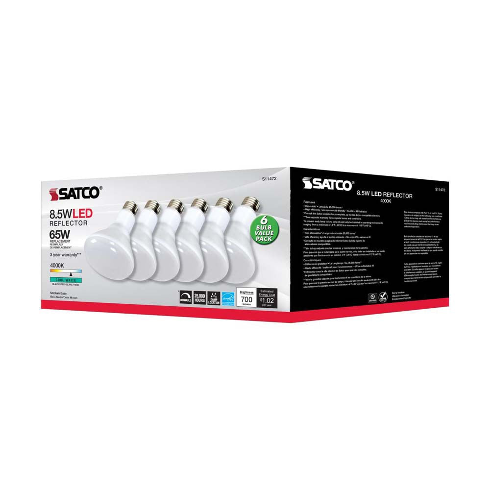 6Pk - 8.5W BR30 LED 4000K Medium Base Dimmable - 65w equiv