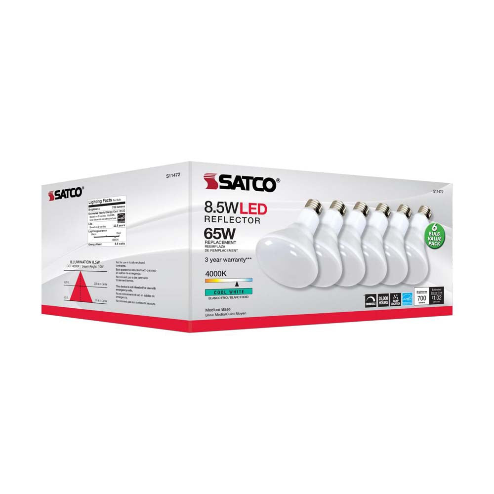 6Pk - 8.5W BR30 LED 4000K Medium Base Dimmable - 65w equiv