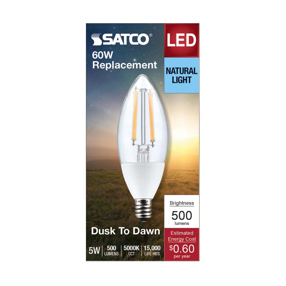 5W B11 Dusk to Dawn LED 5000K Candelabra Base With Photocell