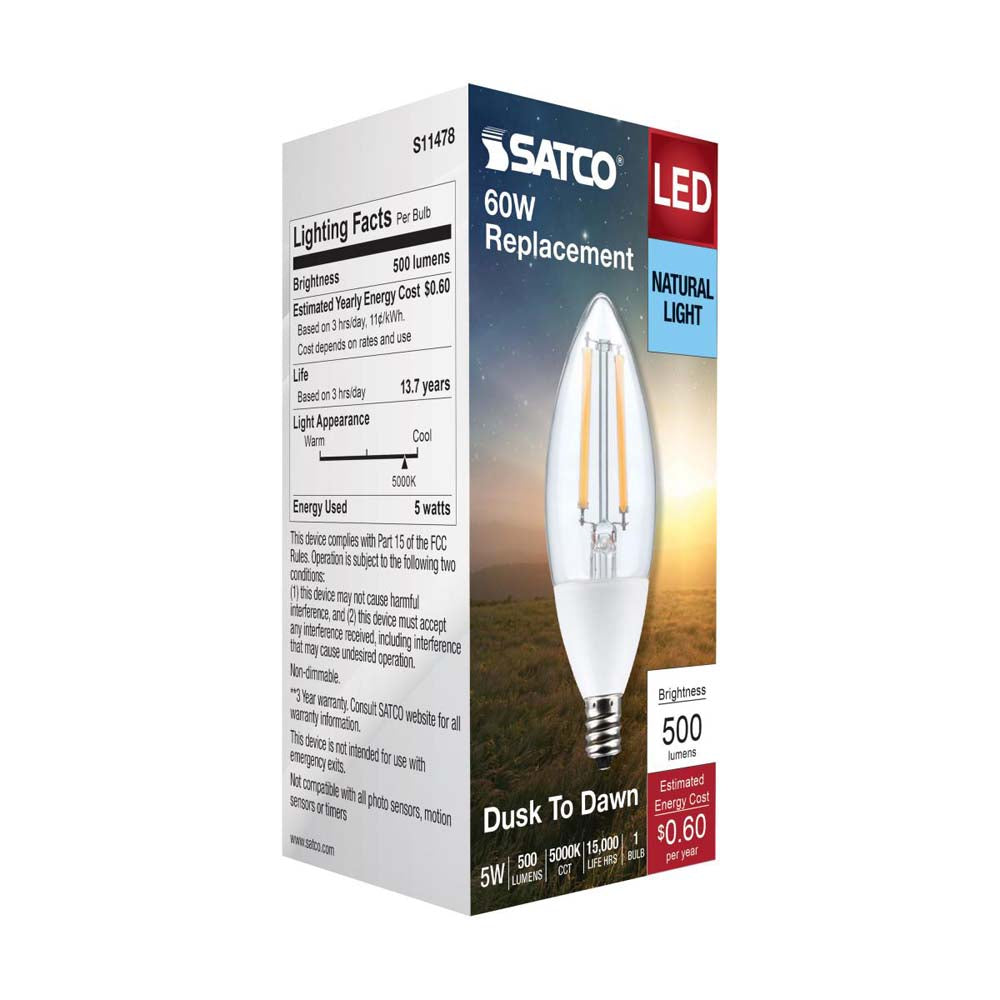 5W B11 Dusk to Dawn LED 5000K Candelabra Base With Photocell
