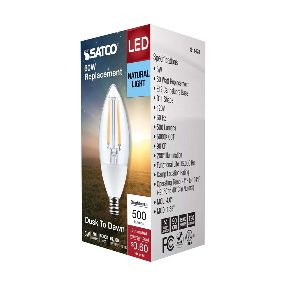 5W B11 Dusk to Dawn LED 5000K Candelabra Base With Photocell