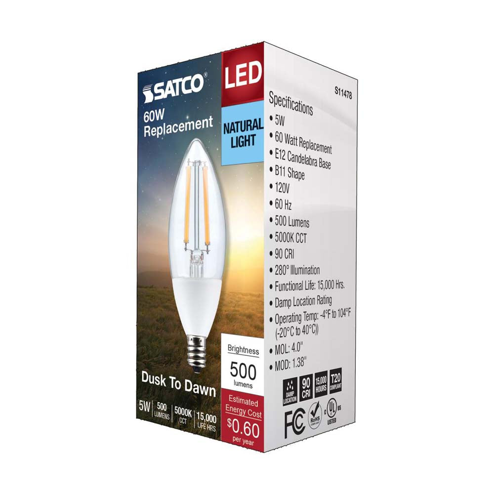 5W B11 Dusk to Dawn LED 5000K Candelabra Base With Photocell