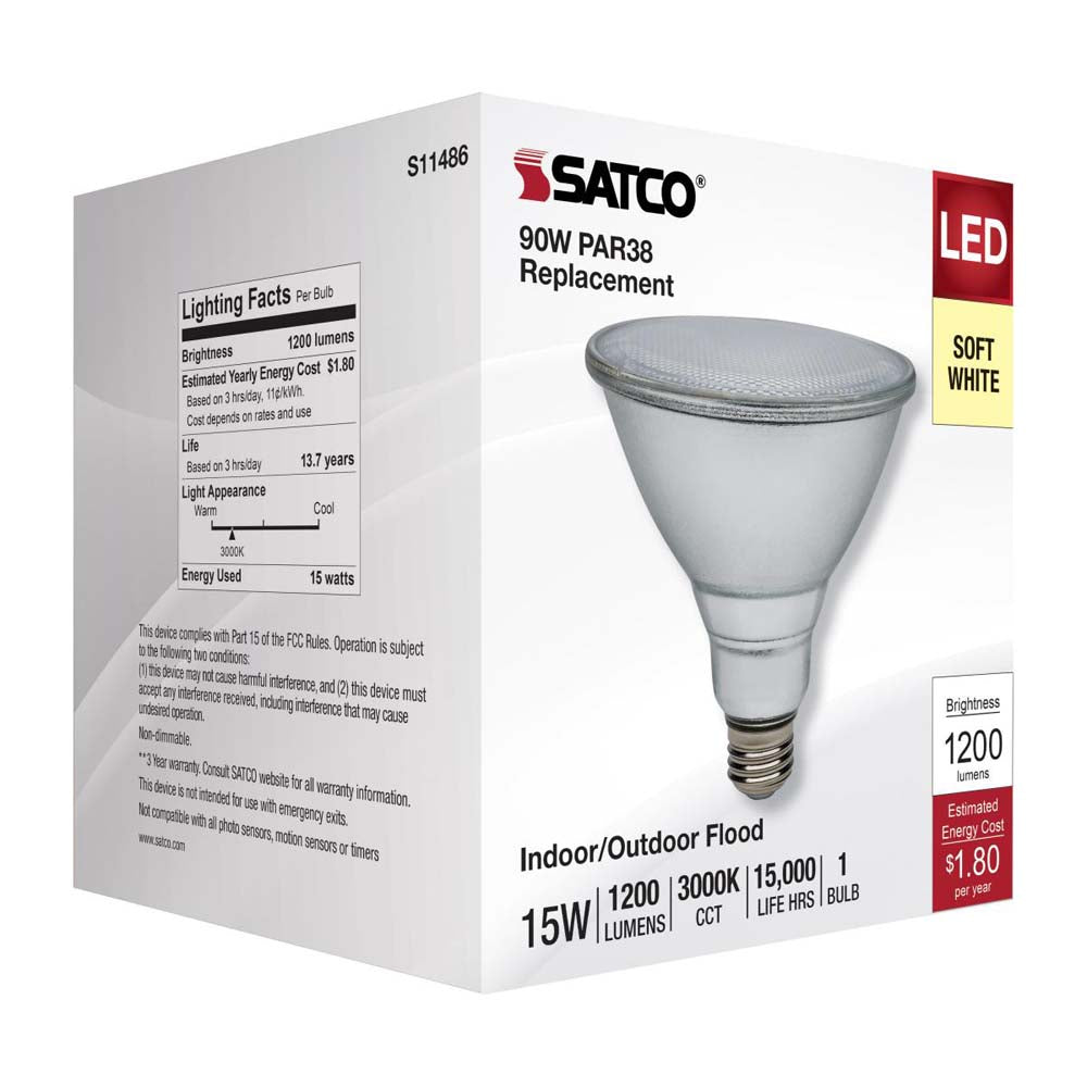 15W PAR38 LED 3000K E26 Medium Base - 90w equiv