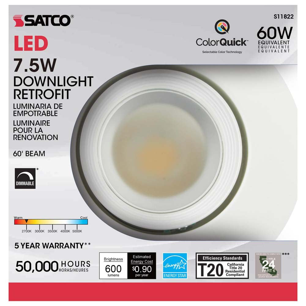 7.5w LED Directional Retrofit Downlight 4 in. CCT Tunable 60 deg.  120v