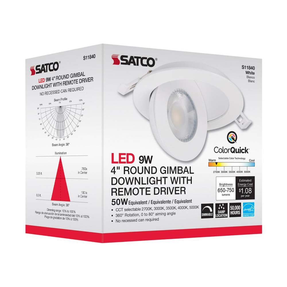 9w CCT Tunable LED Direct Wire Downlight 4-in Round Remote Driver White