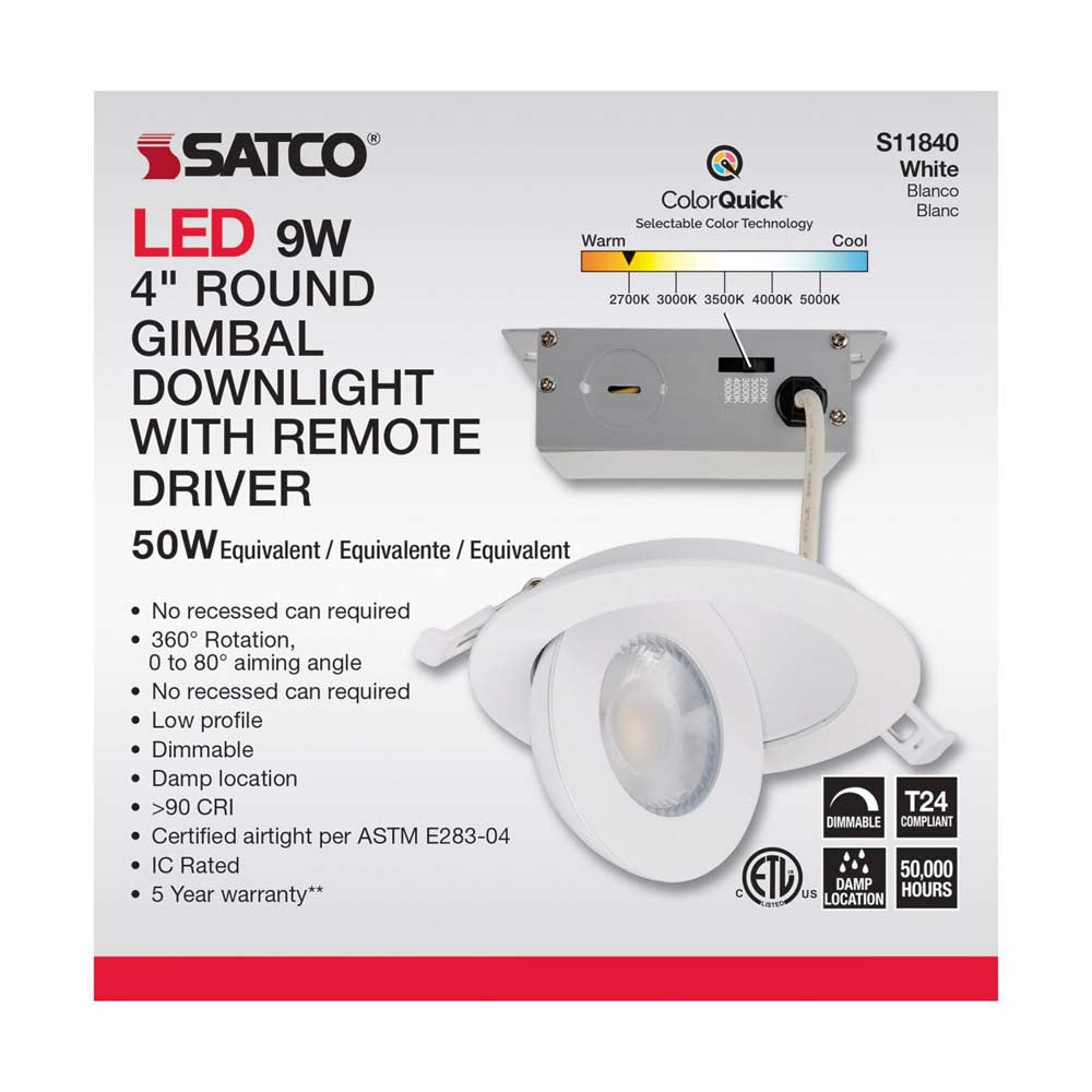 9w CCT Tunable LED Direct Wire Downlight 4-in Round Remote Driver White