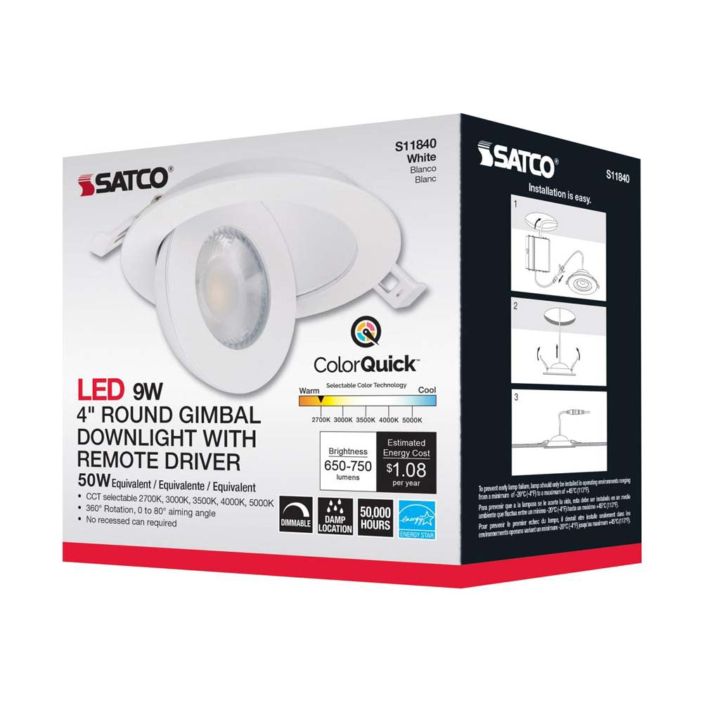 9w CCT Tunable LED Direct Wire Downlight 4-in Round Remote Driver White
