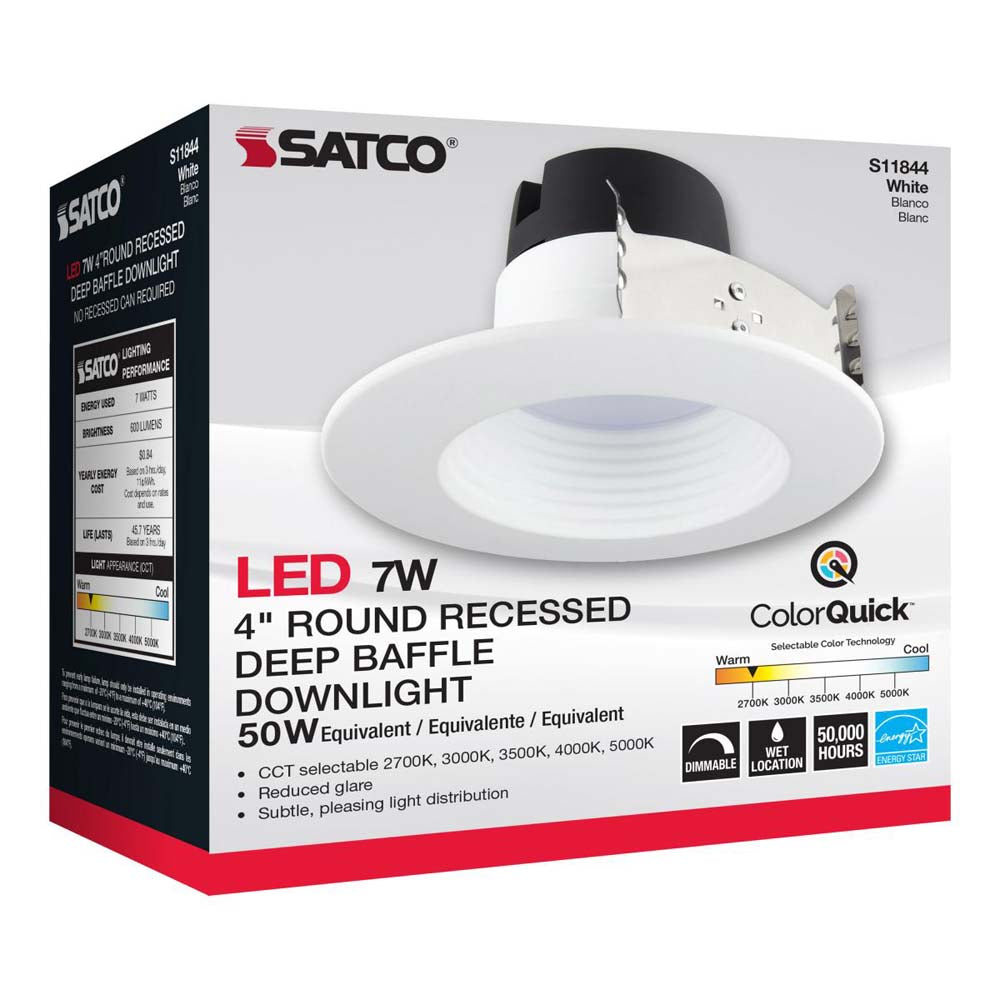 7w 4-in Deep Baffle CCT-Tunable Recessed LED Downlight