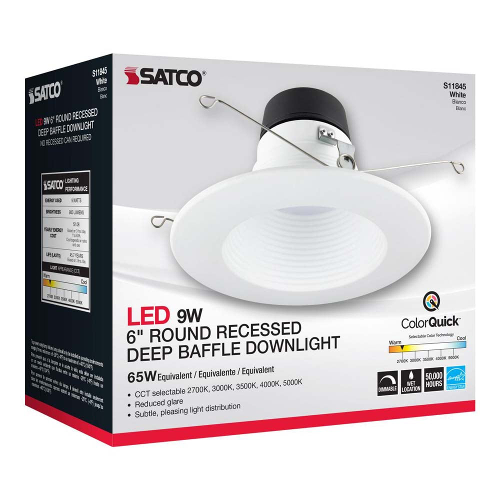 9w 6-in Deep Baffle CCT-Tunable Recessed LED Downlight