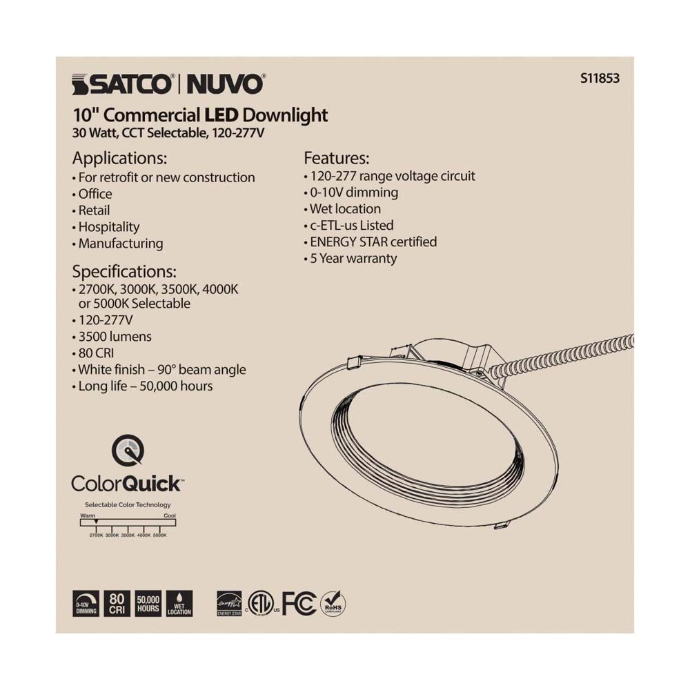 30w Commercial LED Downlight 10 in. CCT Adjustable 120-277v Econo