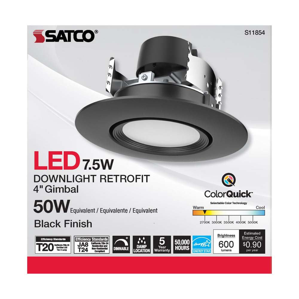 7.5w LED Direct Wire Downlight 120v CCT Tunable Black Finish