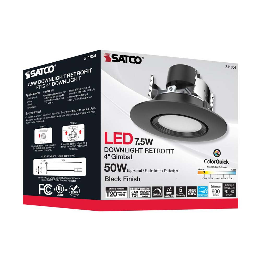 7.5w LED Direct Wire Downlight 120v CCT Tunable Black Finish