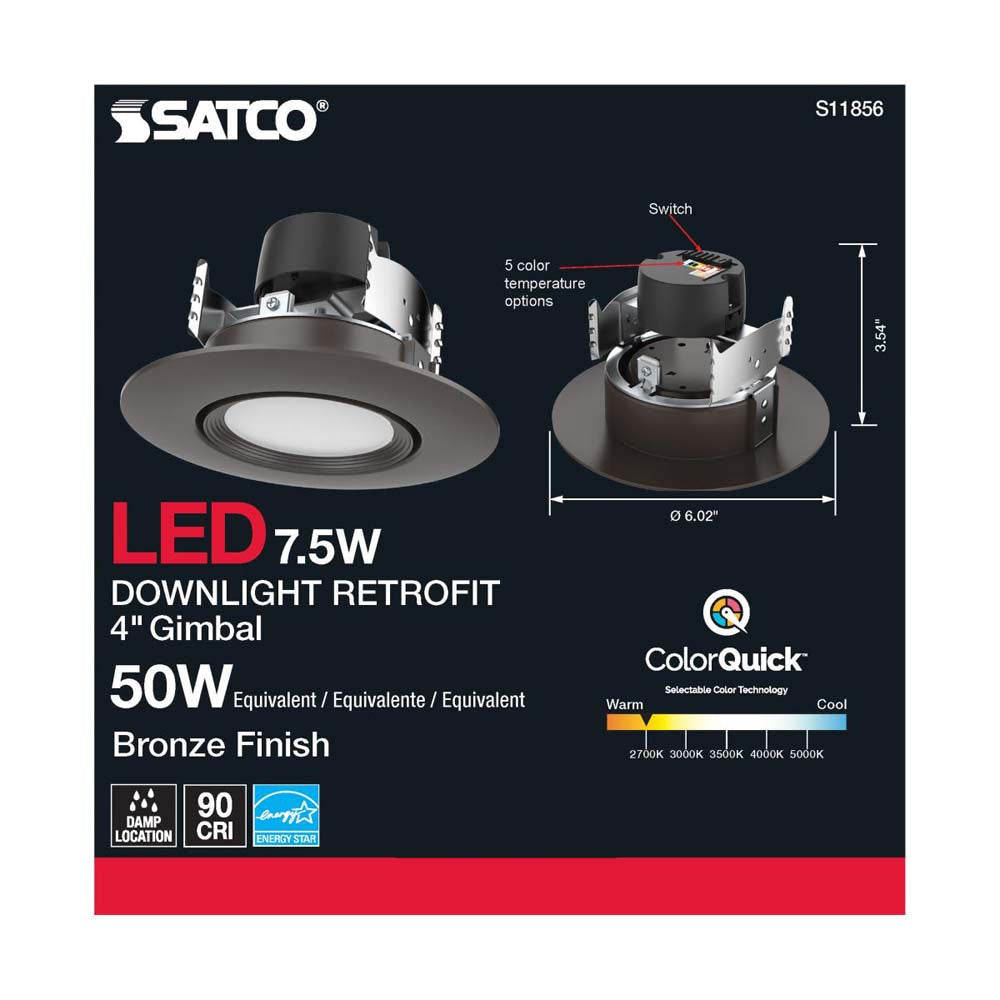 7.5w LED Direct Wire Downlight 120v CCT Tunable Bronze Finish