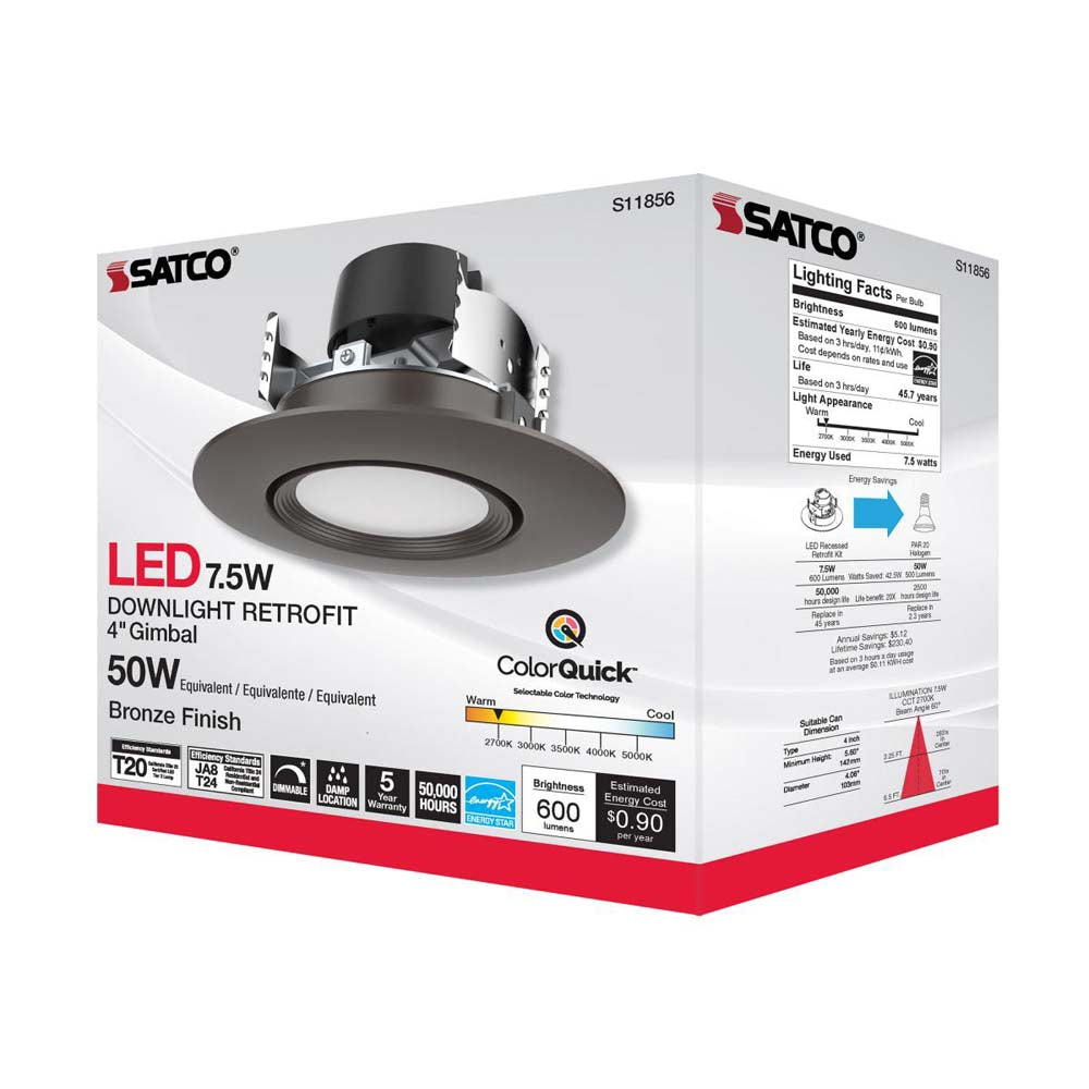 7.5w LED Direct Wire Downlight 120v CCT Tunable Bronze Finish
