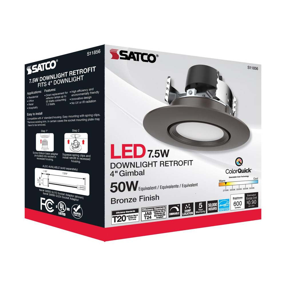 7.5w LED Direct Wire Downlight 120v CCT Tunable Bronze Finish