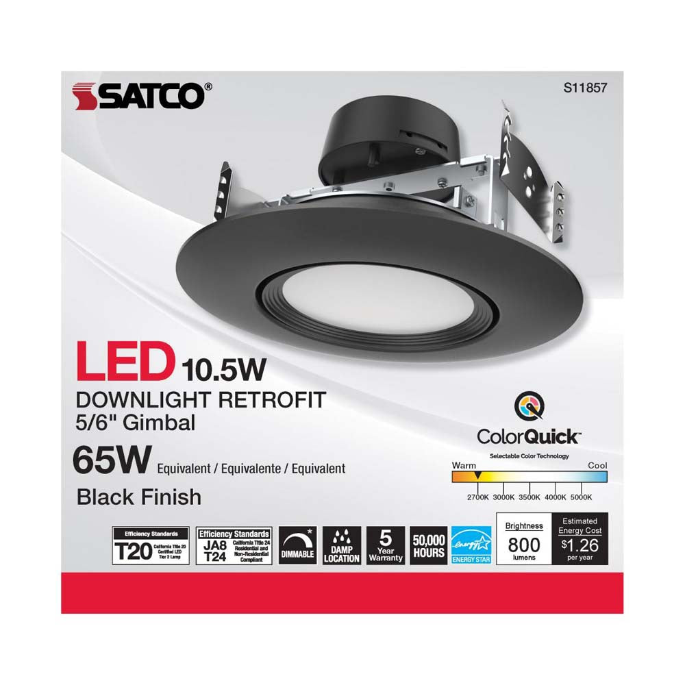 10.5w LED Direct Wire Downlight 120v CCT Tunable Black Finish