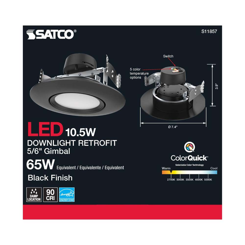 10.5w LED Direct Wire Downlight 120v CCT Tunable Black Finish
