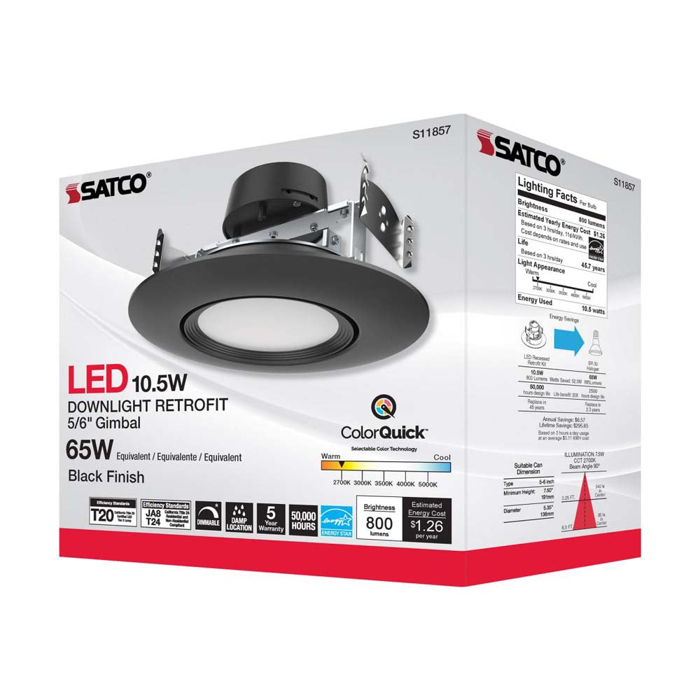 10.5w LED Direct Wire Downlight 120v CCT Tunable Black Finish