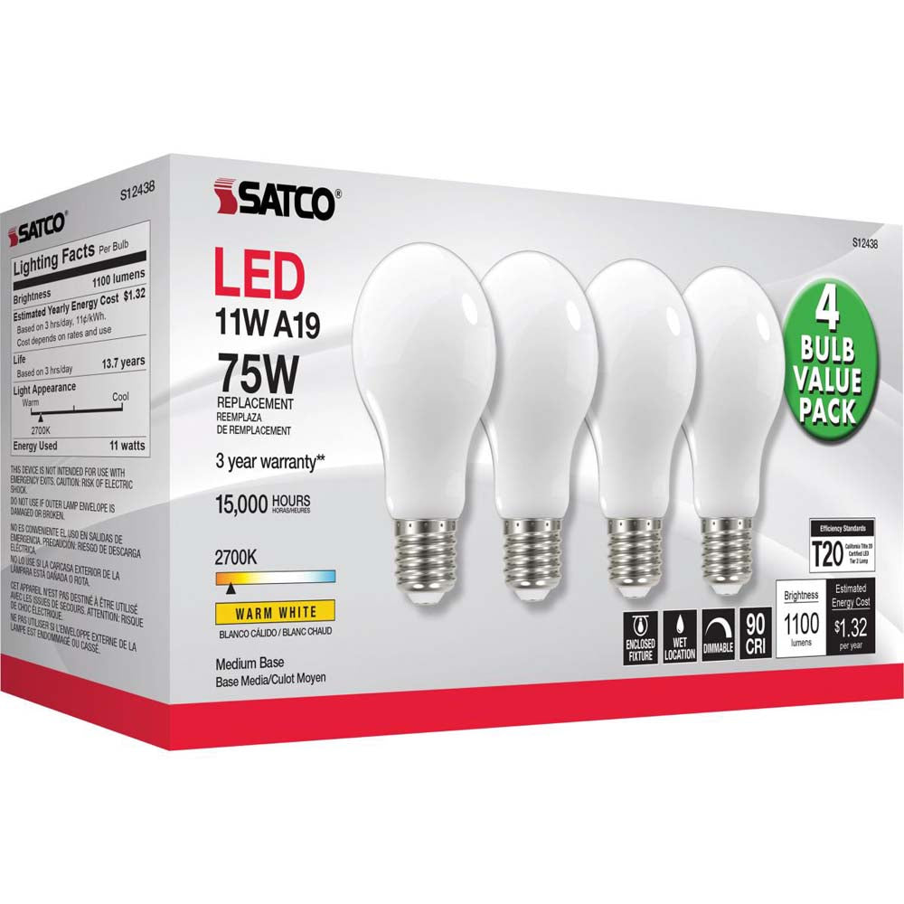 4Pk - 11W A19 LED Soft White Medium base 2700K 120v - 75W equiv