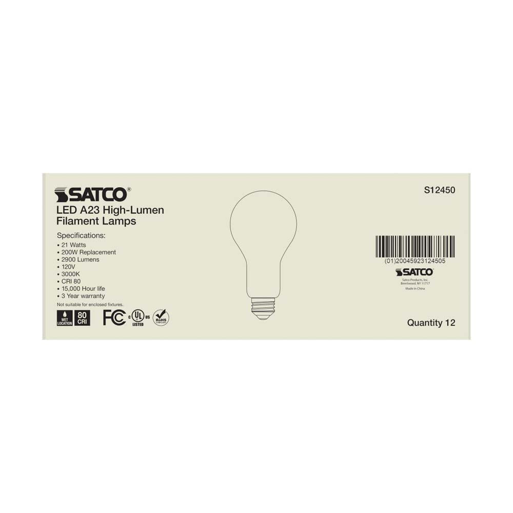 21W A23 LED Frost Finish Medium base Soft White 3000K 120v - 200W equiv