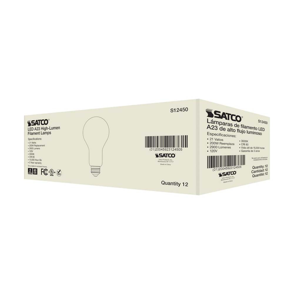 21W A23 LED Frost Finish Medium base Soft White 3000K 120v - 200W equiv