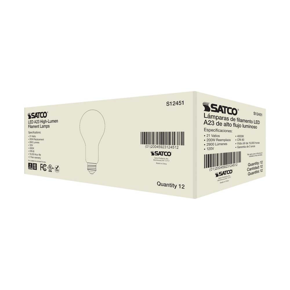 21W A23 LED Frost Finish Medium base Cool White 4000K 120v - 200W equiv