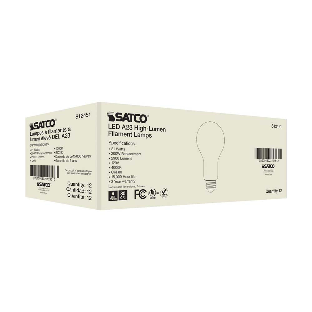 21W A23 LED Frost Finish Medium base Cool White 4000K 120v - 200W equiv