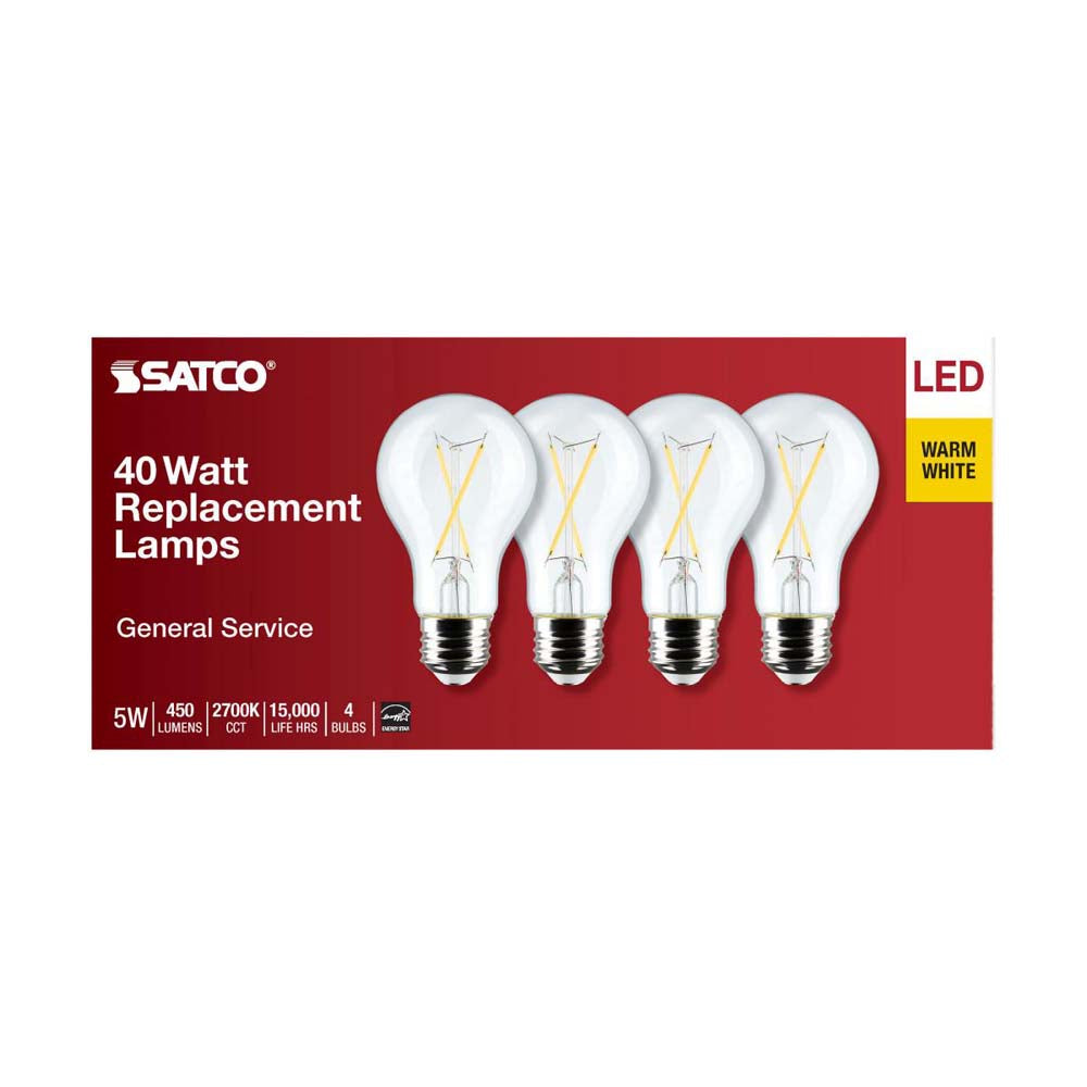 4Pk - 5W A19 LED Clear Warm White 2700K E26 Medium Base 120v - 40W equiv