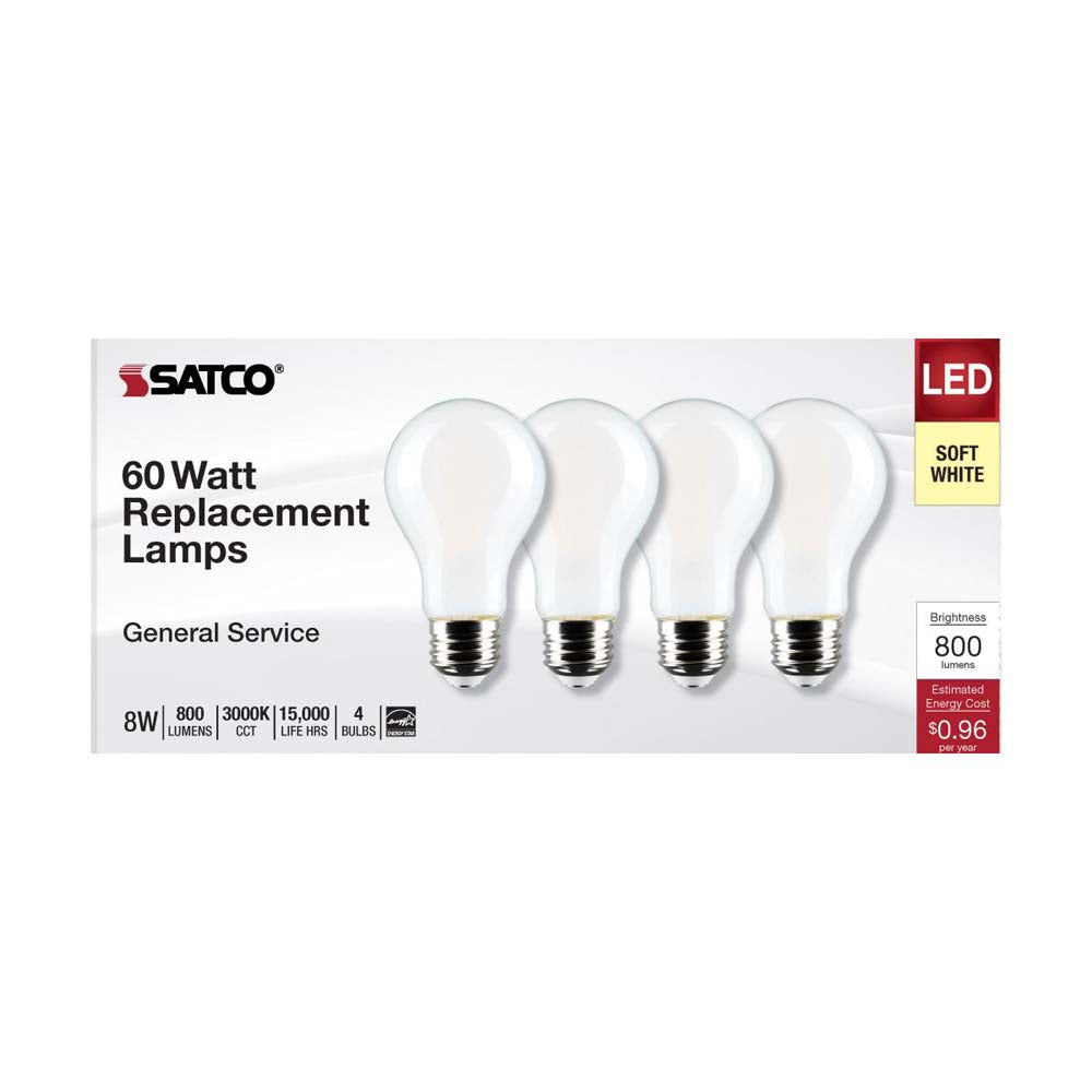 4Pk - 8W A19 LED Soft White 3000K Medium Base 120v - 60W equiv