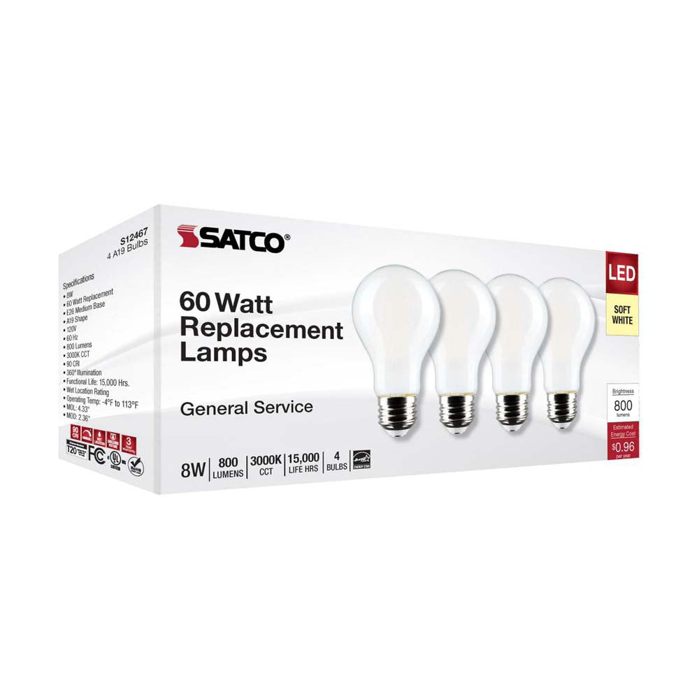 4Pk - 8W A19 LED Soft White 3000K Medium Base 120v - 60W equiv