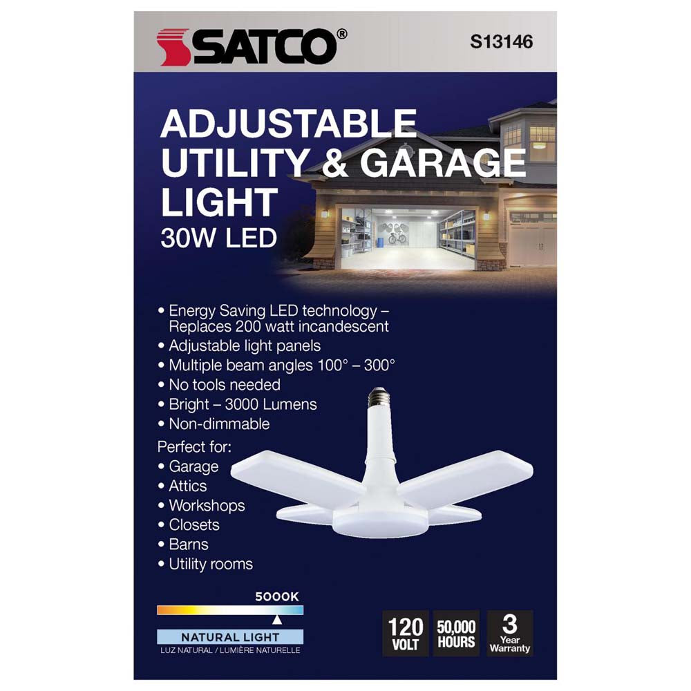 30W LED Garage Utility Light 5000K E26 base Adjustable Beam Angle - 200W equiv