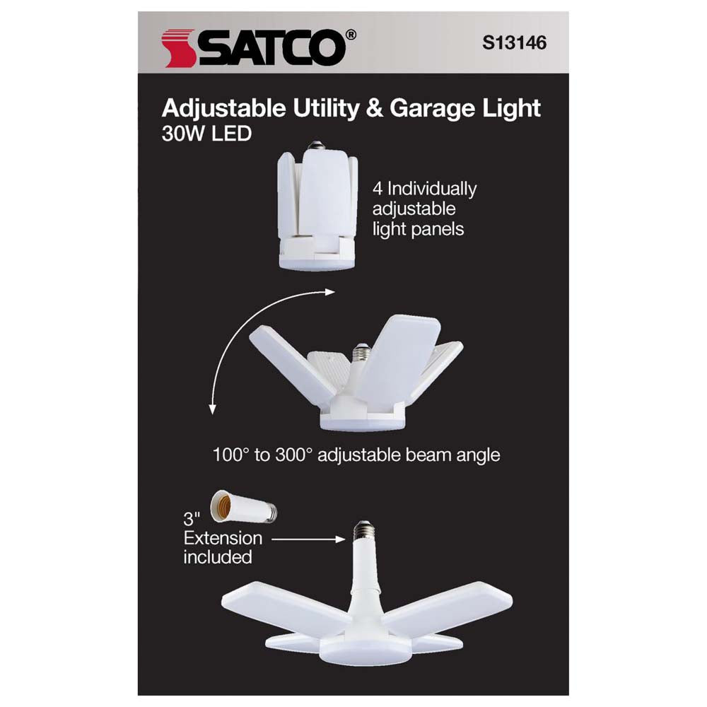30W LED Garage Utility Light 5000K E26 base Adjustable Beam Angle - 200W equiv
