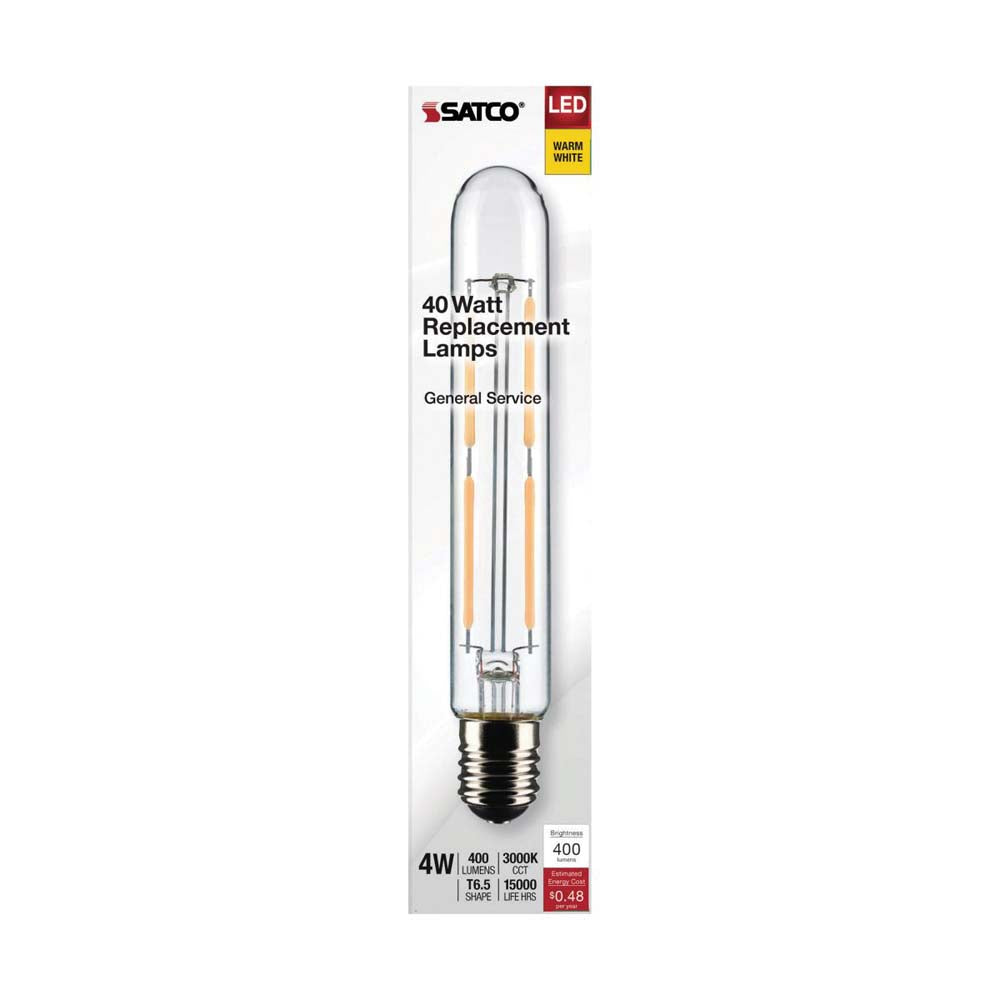 Satco 4W T6.5 LED Clear Intermediate Base 3000K Soft White 400 Lumens 120v