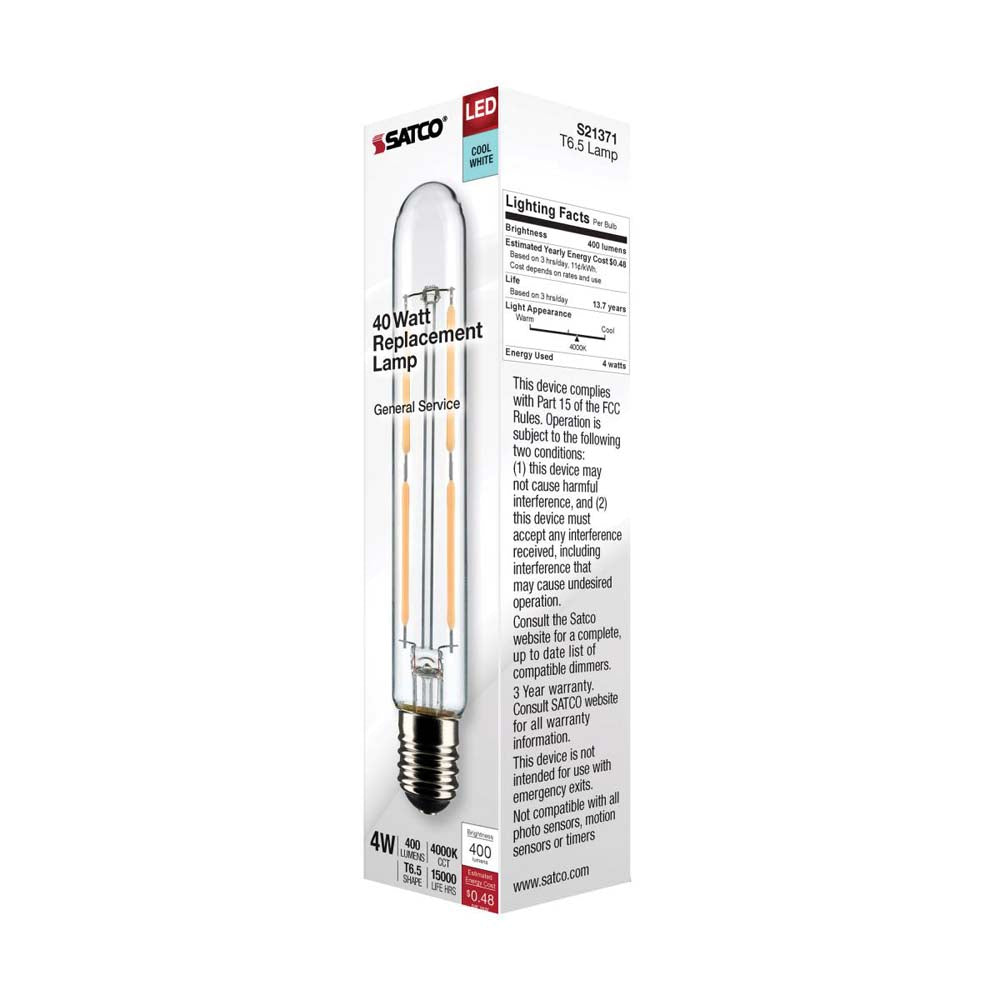 4W T6.5 LED Clear Intermediate Base 4000K 400 Lumens 120v