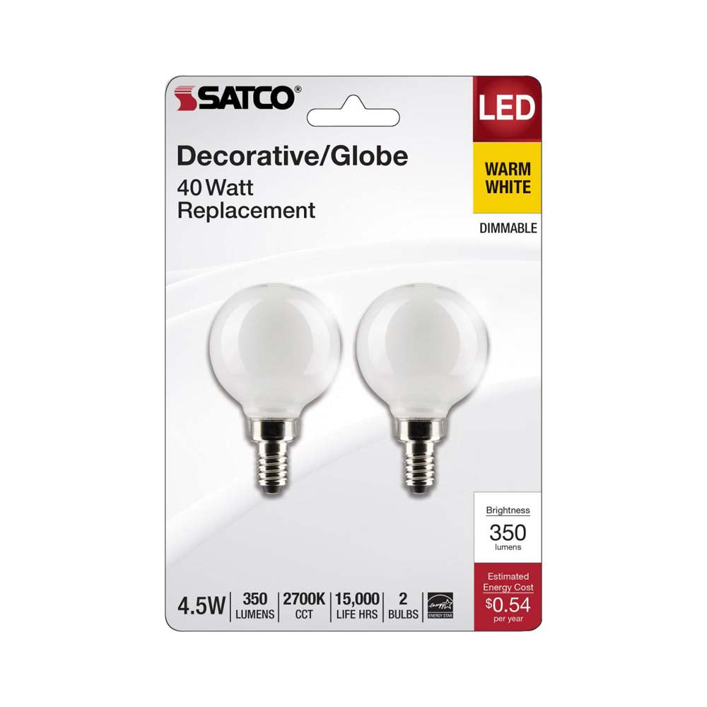 2Pk - 4.5W G16.5 LED White Candelabra Base 2700K 350 Lumens 120v