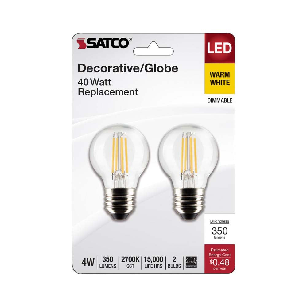 2Pk - 4W G16.5 LED Clear Medium Base 2700K 350 Lumens 120v