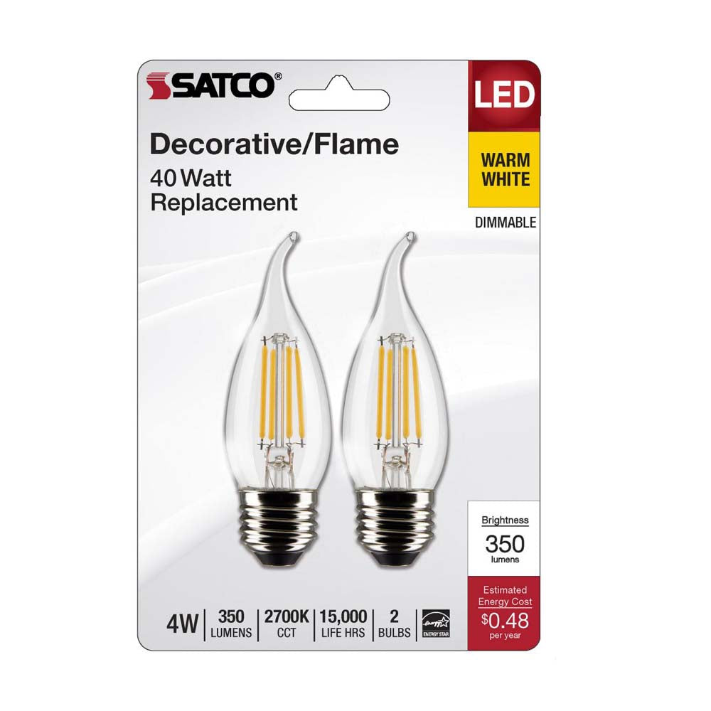2Pk - 4W CA10 LED Clear Medium Base 2700K 350 Lumens 120v
