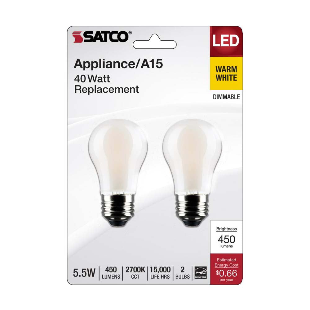 2Pk - 5.5W A15 LED Frosted Medium Base 2700K 450 Lumens