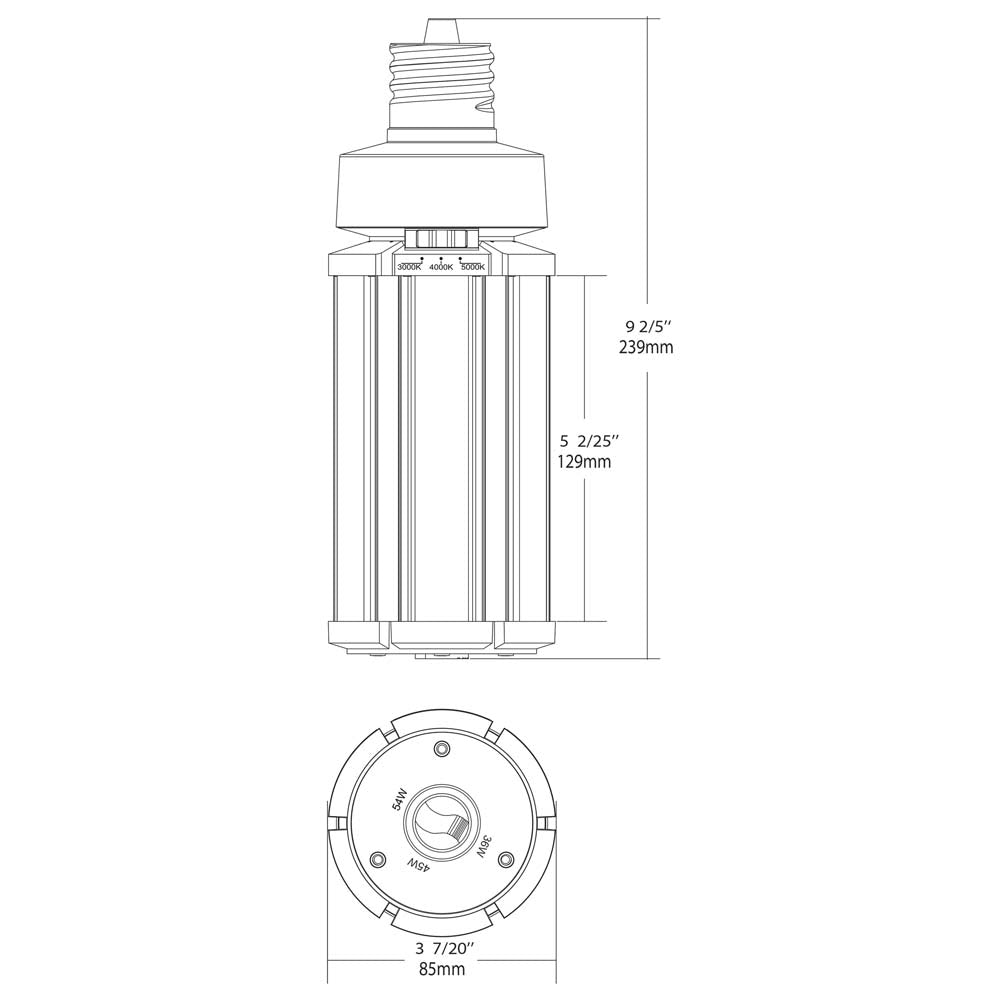 Satco LED HID Replacement 54/45/36 Wattage & CCT Selectable Mogul Base 100-277V