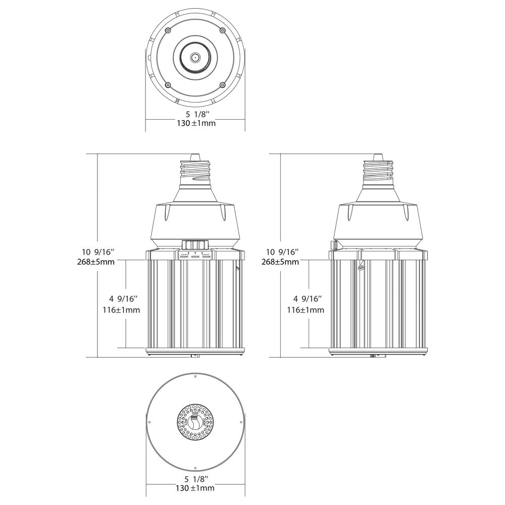 Satco LED HID Replacement 100/80/63 Wattage & CCT Selectable Mogul Base 100-277V