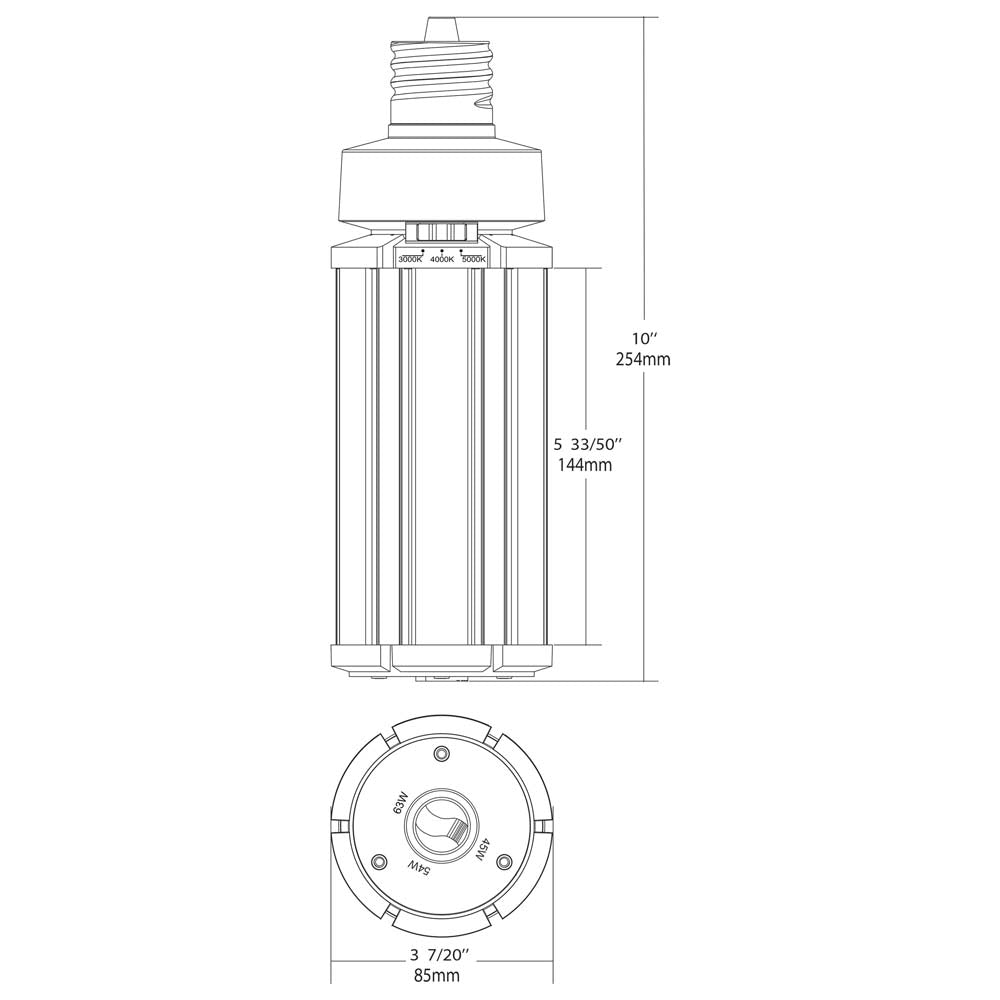 Satco LED HID Replacement 63/54/45 Wattage & CCT Selectable Mogul Base 100-277V