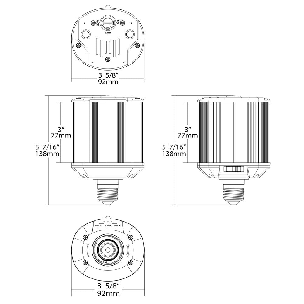 Satco LED Hi-Pro Wall Pack 5/10/20w CCT Selectable Medium Base 100-277V