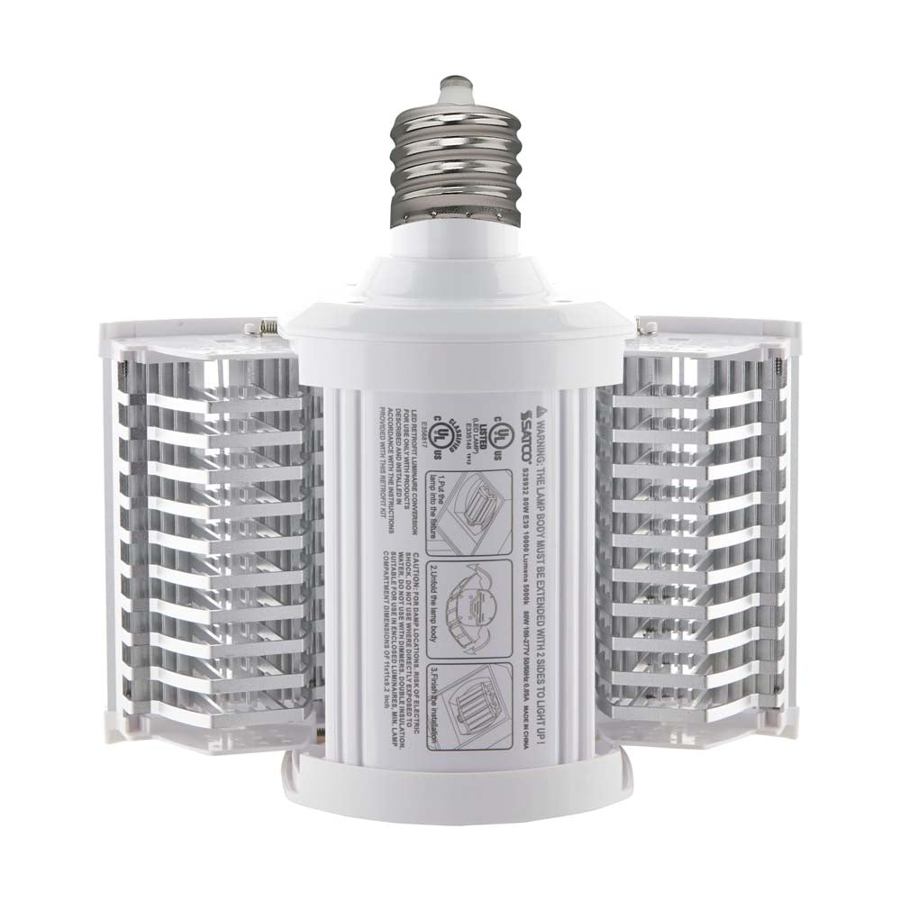 Satco 80w LED Hi-lumen shoe box style lamp fixture 5000K Mogul Extended 100-277V
