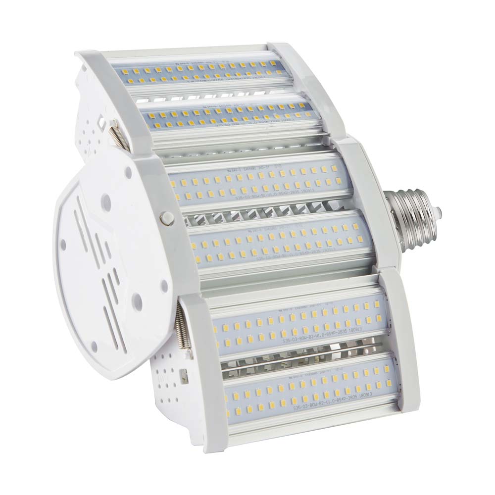 Satco 80w LED Hi-lumen shoe box style lamp fixture 5000K Mogul Extended 100-277V